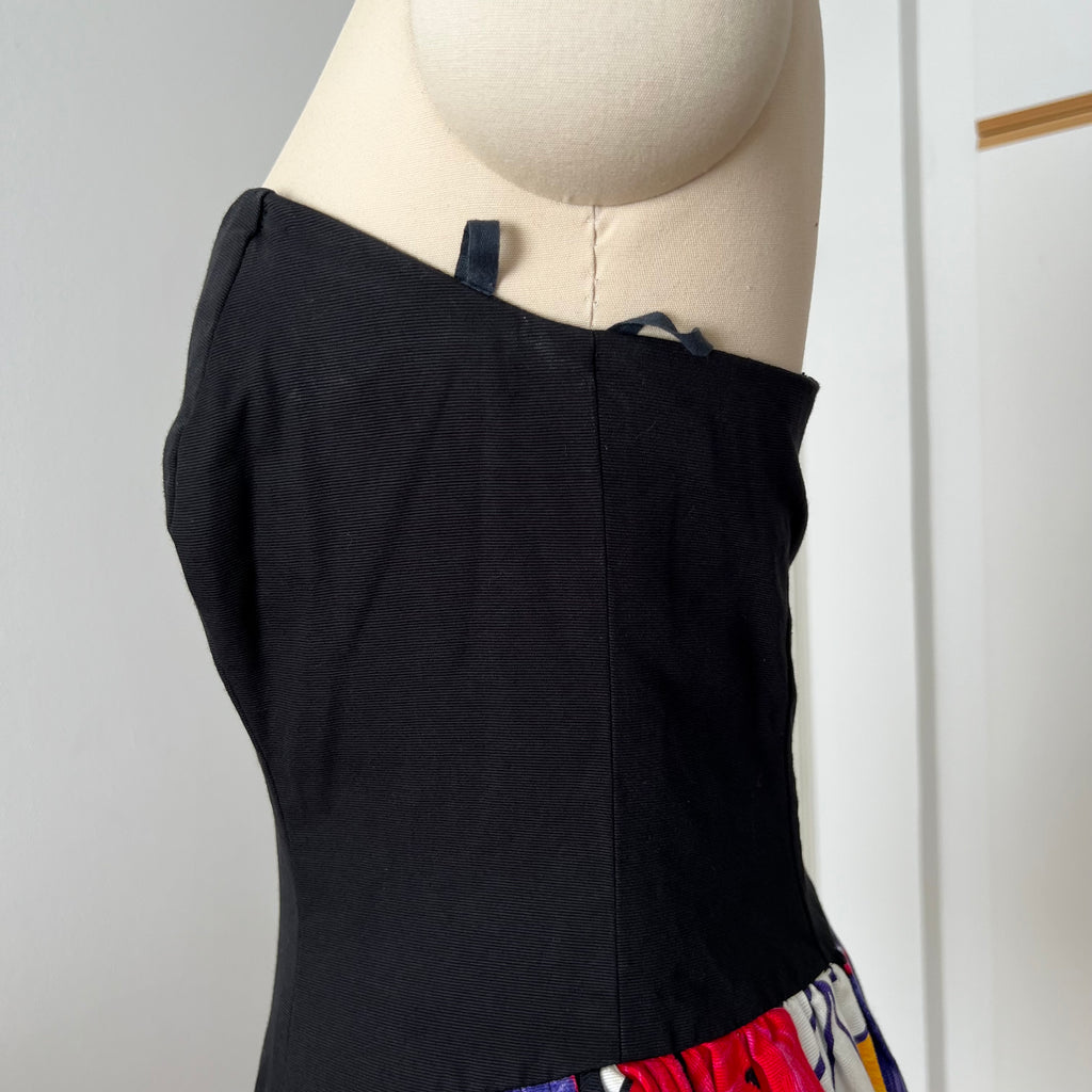1980s AUGUSTAT Cotton Party Dress-Sweetheart Basque Waist Bubble Hem Dress