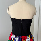 1980s AUGUSTAT Cotton Party Dress-Sweetheart Basque Waist Bubble Hem Dress