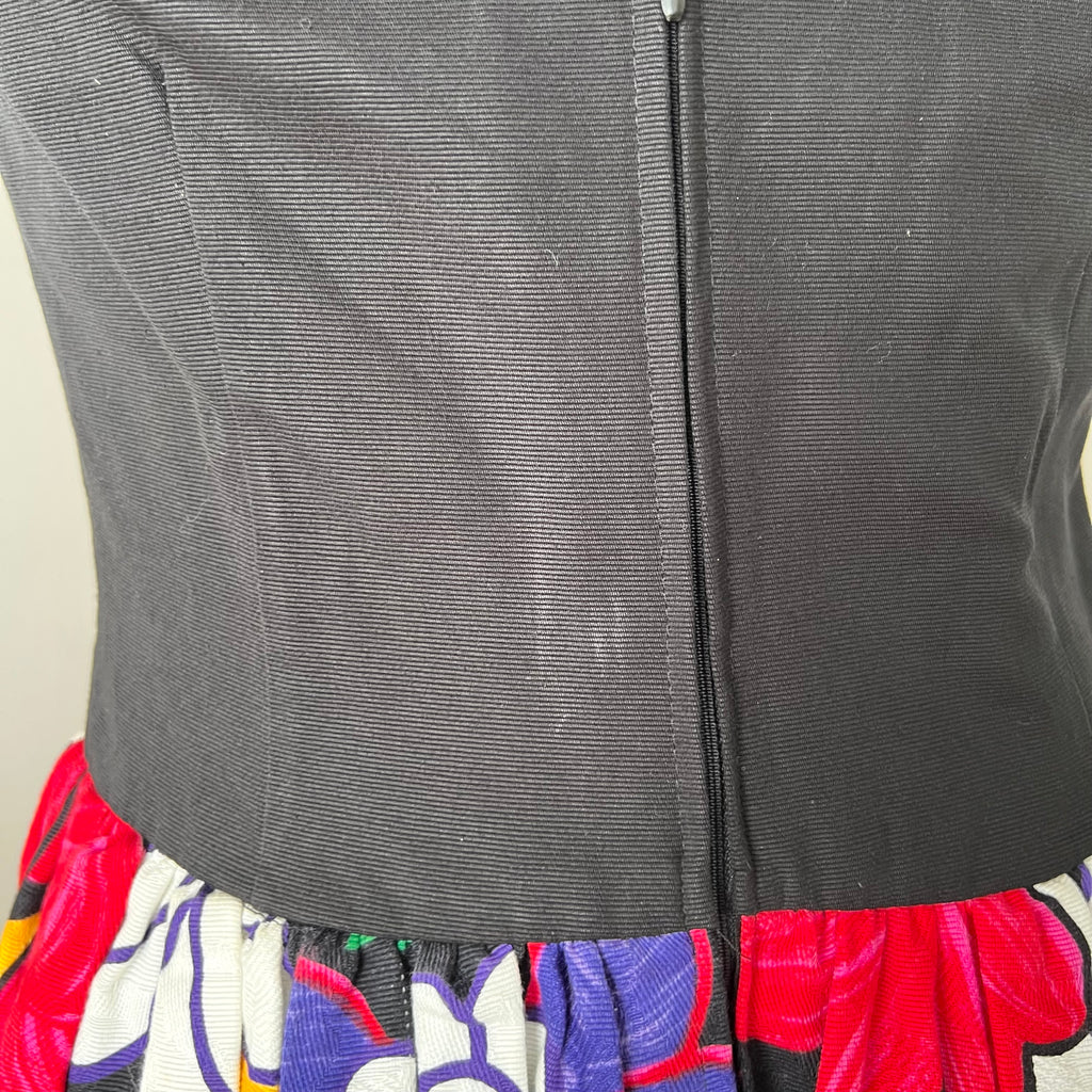 1980s AUGUSTAT Cotton Party Dress-Sweetheart Basque Waist Bubble Hem Dress