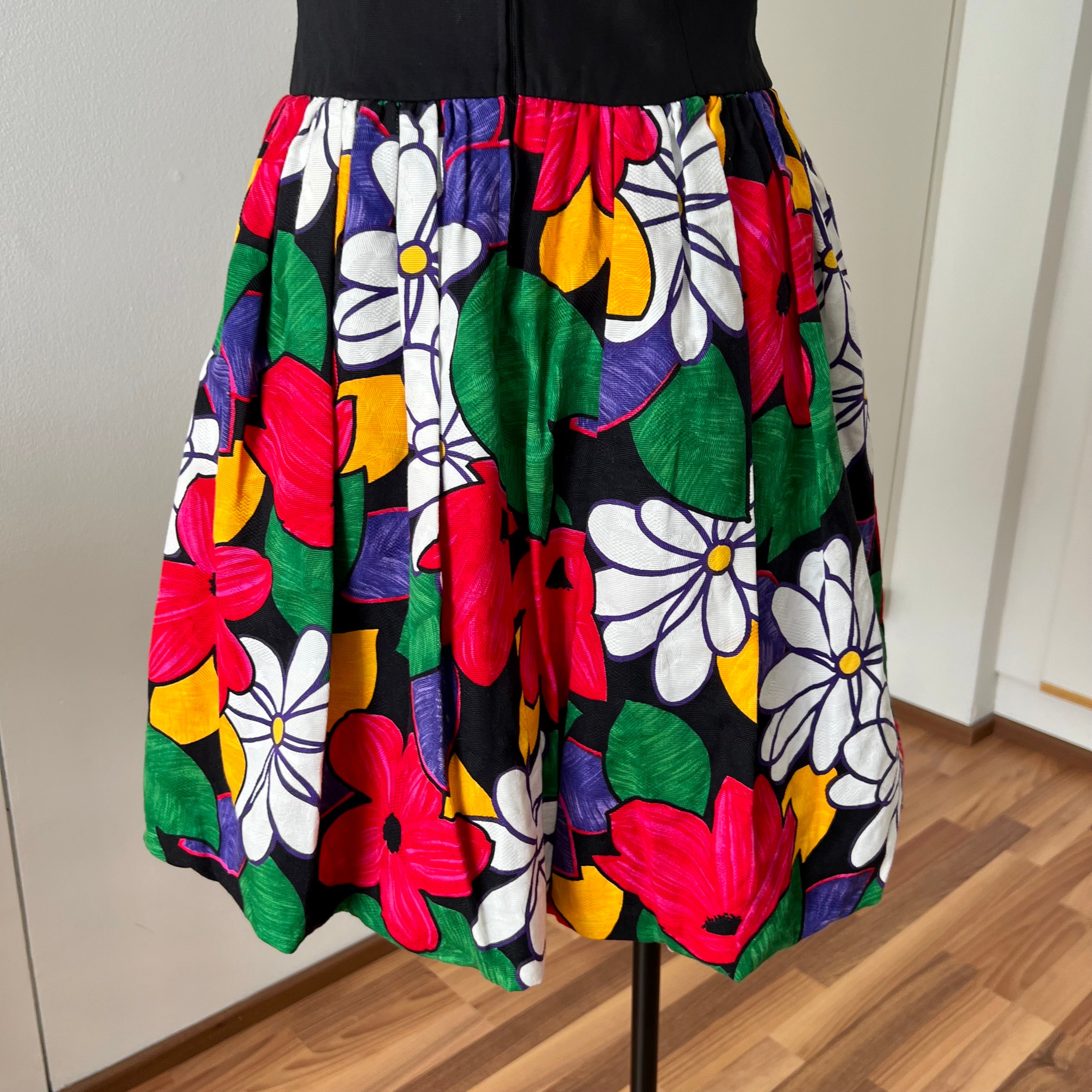 1980s AUGUSTAT Cotton Party Dress-Sweetheart Basque Waist Bubble Hem Dress