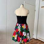 1980s AUGUSTAT Cotton Party Dress-Sweetheart Basque Waist Bubble Hem Dress
