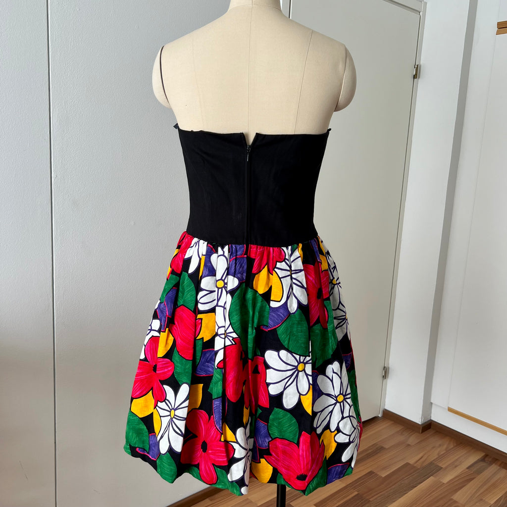 1980s AUGUSTAT Cotton Party Dress-Sweetheart Basque Waist Bubble Hem Dress