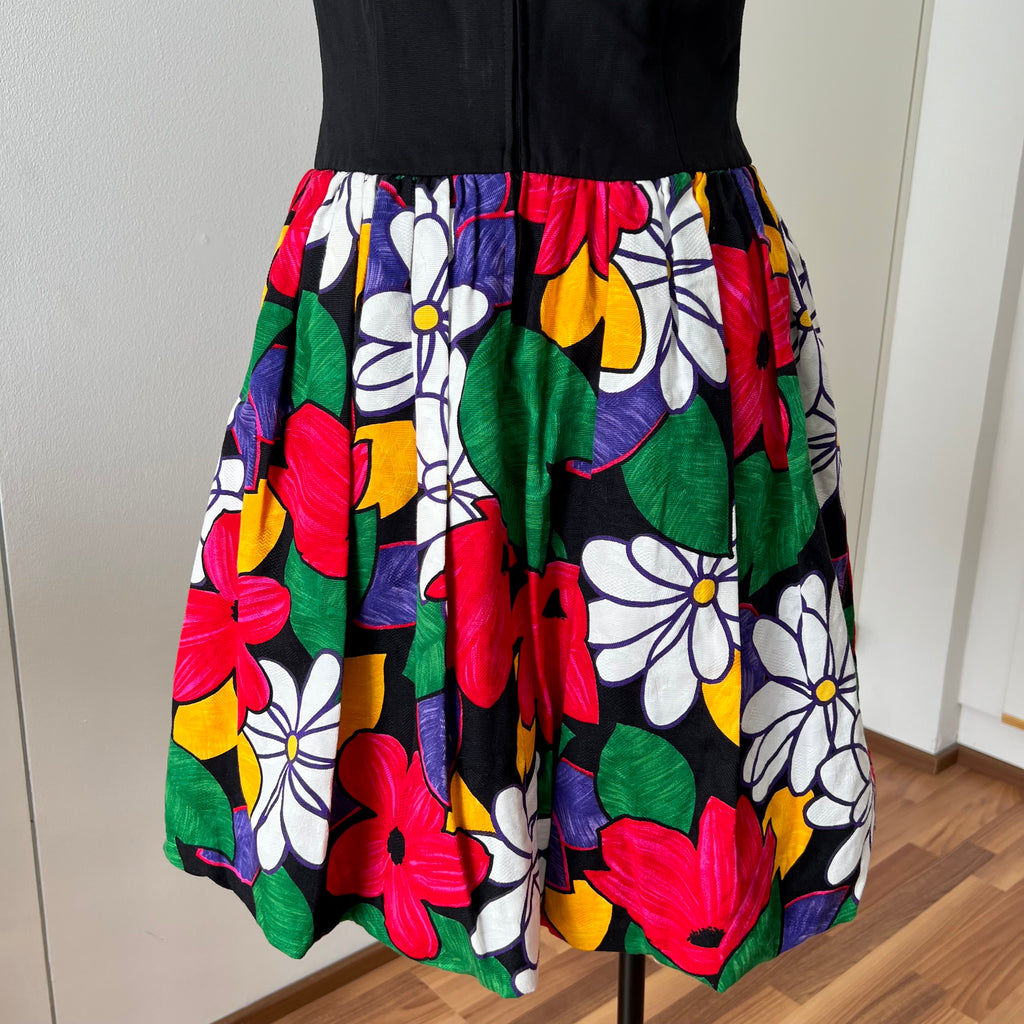 1980s AUGUSTAT Cotton Party Dress-Sweetheart Basque Waist Bubble Hem Dress