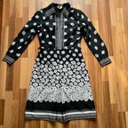 1970s Vintage Floral Shirt Dress Trevira-Dagger Collar Long Sleeves Shirt Dress