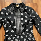 1970s Vintage Floral Shirt Dress Trevira-Dagger Collar Long Sleeves Shirt Dress
