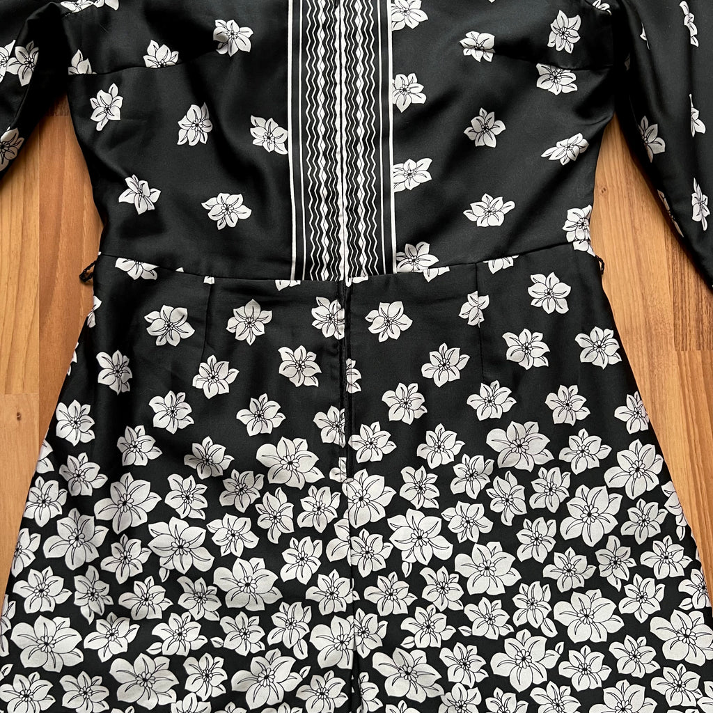 1970s Vintage Floral Shirt Dress Trevira-Dagger Collar Long Sleeves Shirt Dress