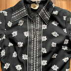 1970s Vintage Floral Shirt Dress Trevira-Dagger Collar Long Sleeves Shirt Dress