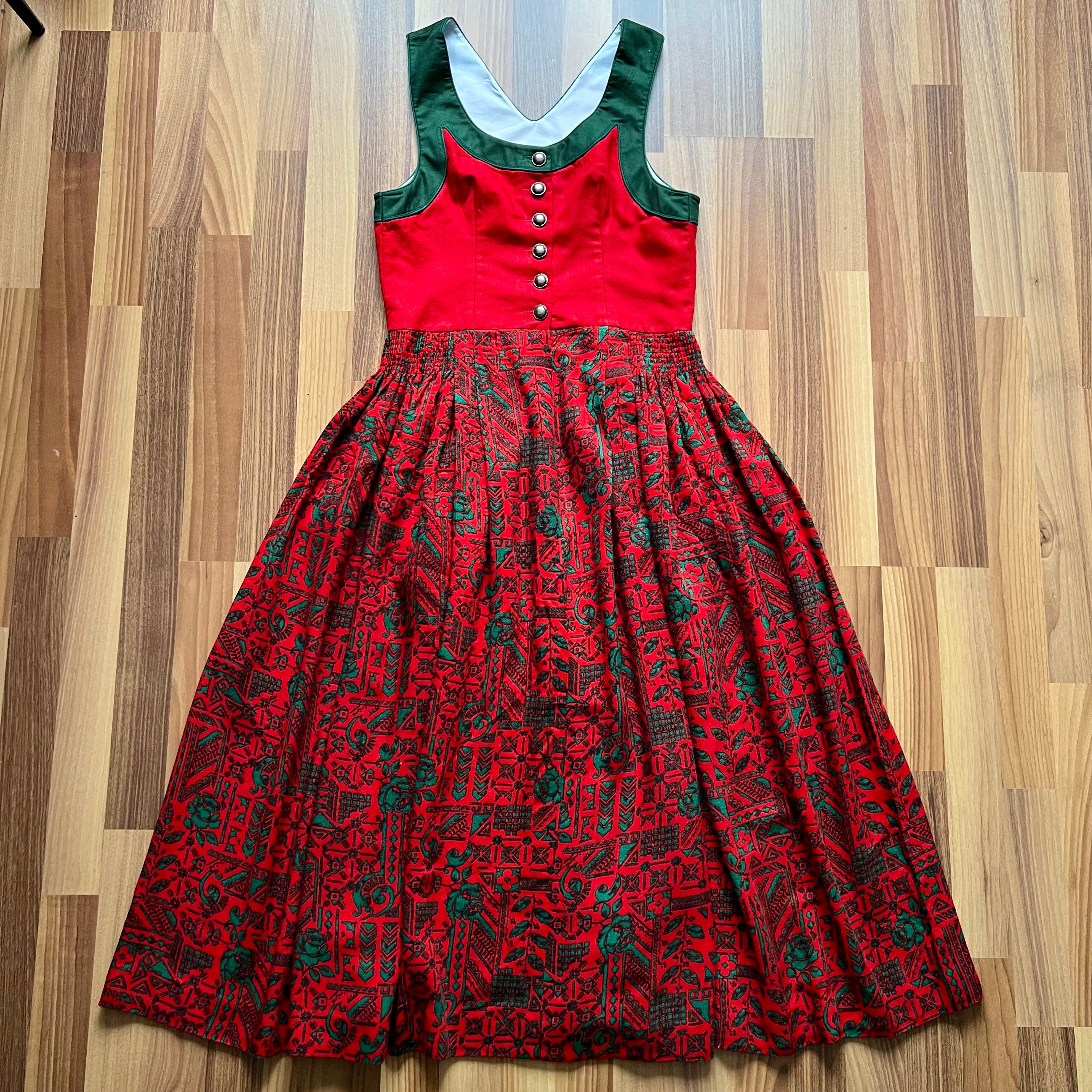 1970s Vintage Austrian Dirndl Dress-Bavarian Folk Trachten Midi Dress-Traditional Alpine Oktoberfest Outfit
