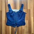 1980s Alphorn Blue Trachten Bodice Bavarian Folk Linen Blend Dirndl Corset Top EU 38