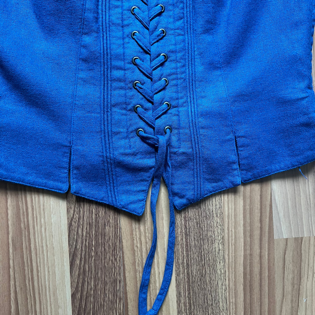 1980s Alphorn Blue Trachten Bodice Bavarian Folk Linen Blend Dirndl Corset Top EU 38