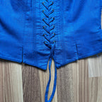 1980s Alphorn Blue Trachten Bodice Bavarian Folk Linen Blend Dirndl Corset Top EU 38