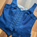 1980s Alphorn Blue Trachten Bodice Bavarian Folk Linen Blend Dirndl Corset Top EU 38