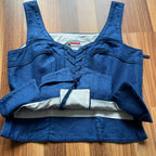 1980s Alphorn Blue Trachten Bodice Bavarian Folk Linen Blend Dirndl Corset Top EU 38