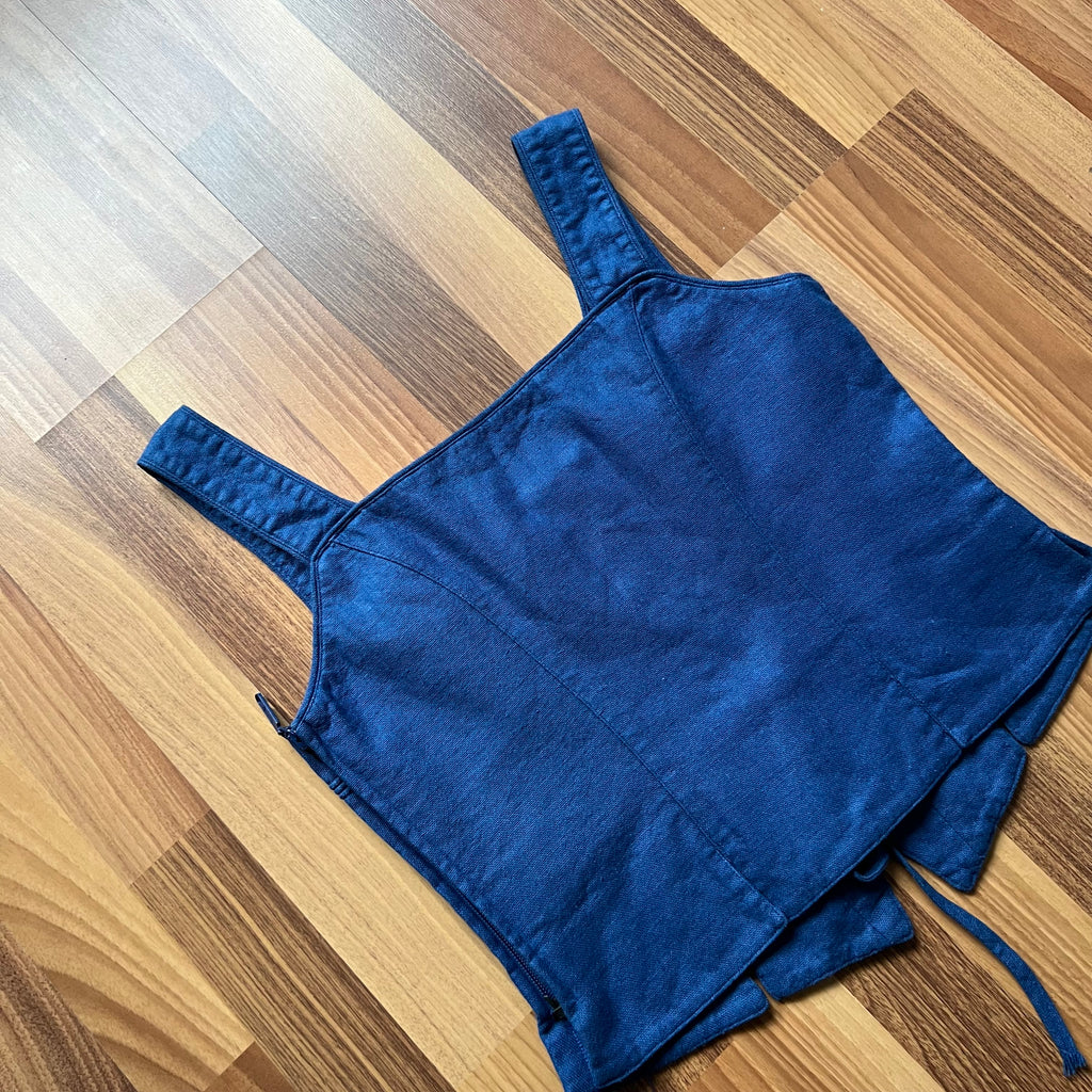 1980s Alphorn Blue Trachten Bodice Bavarian Folk Linen Blend Dirndl Corset Top EU 38