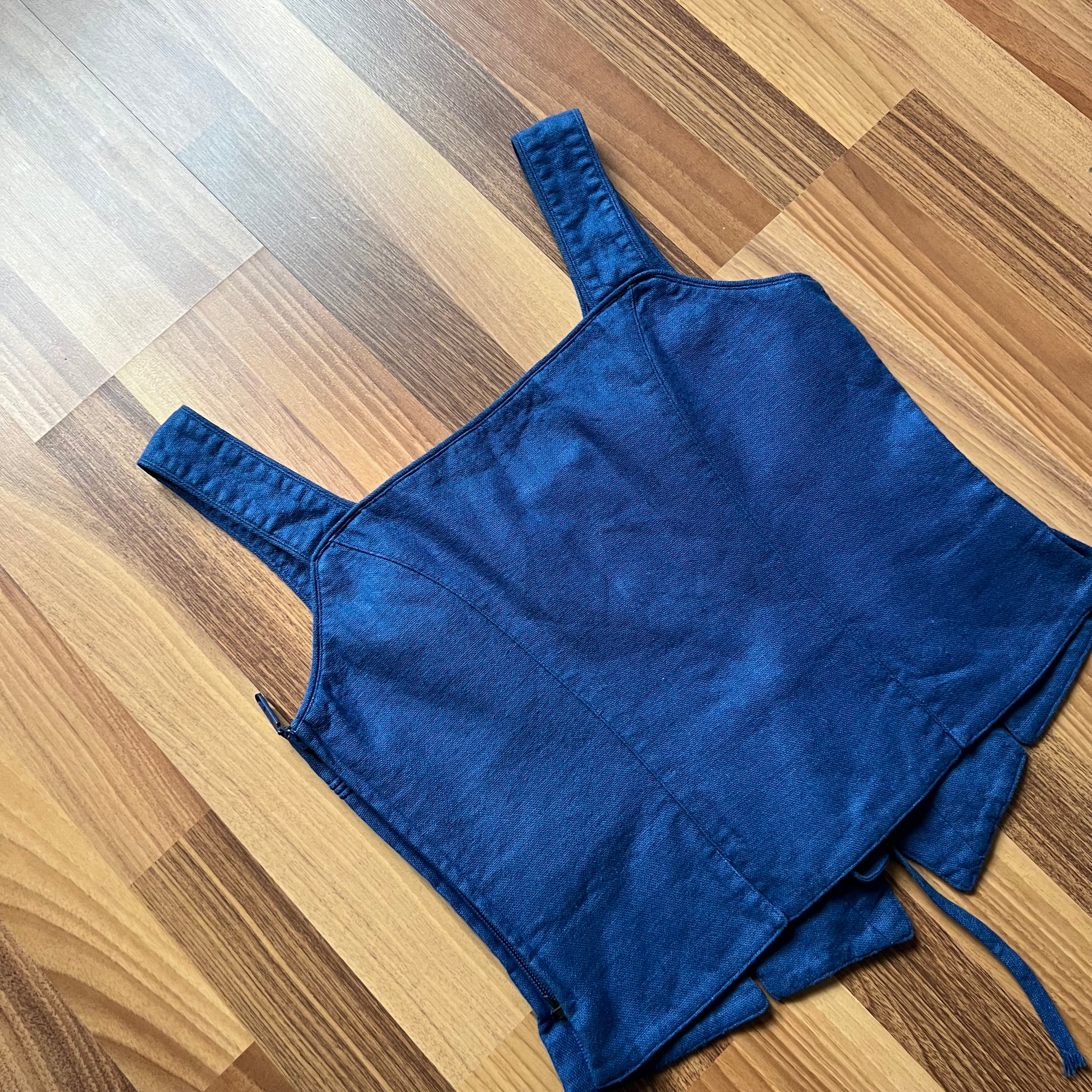 1980s Alphorn Blue Trachten Bodice Bavarian Folk Linen Blend Dirndl Corset Top EU 38