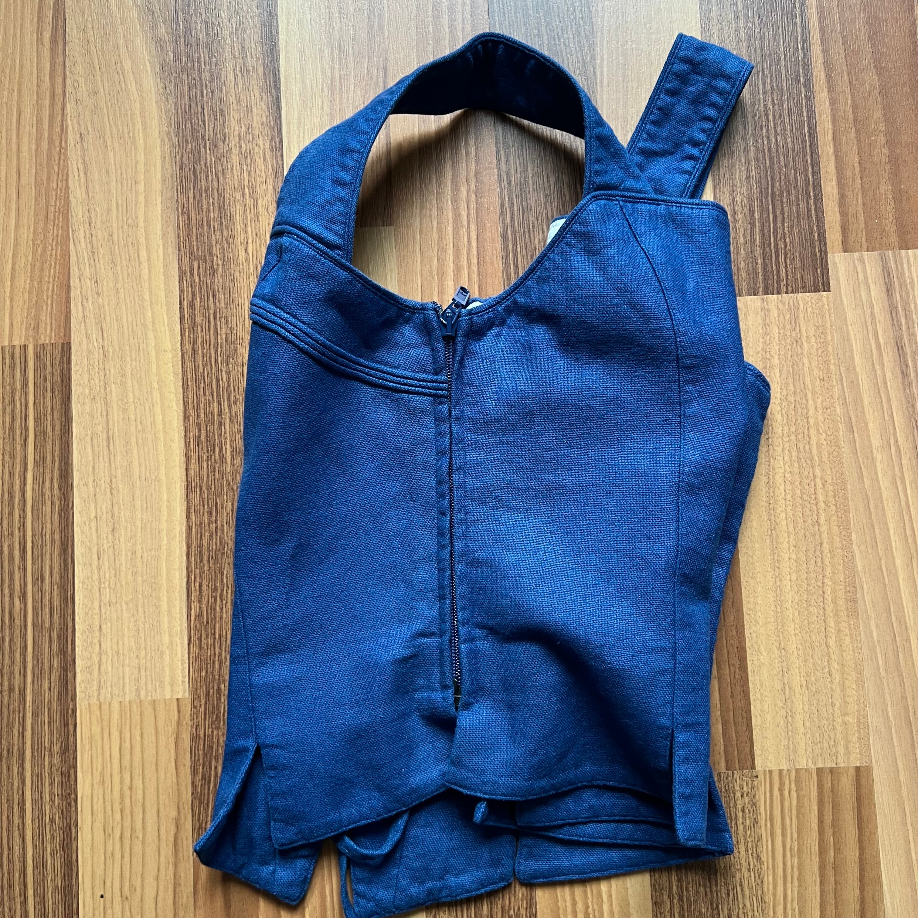 1980s Alphorn Blue Trachten Bodice Bavarian Folk Linen Blend Dirndl Corset Top EU 38