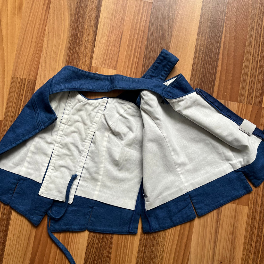 1980s Alphorn Blue Trachten Bodice Bavarian Folk Linen Blend Dirndl Corset Top EU 38
