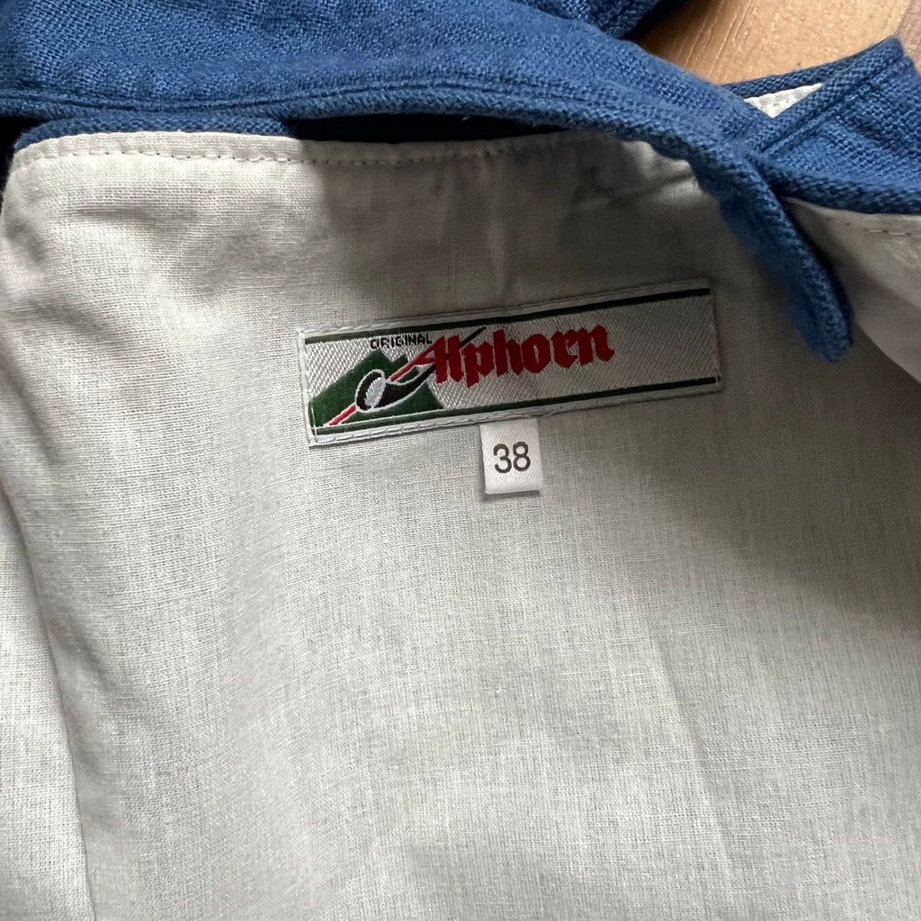 1980s Alphorn Blue Trachten Bodice Bavarian Folk Linen Blend Dirndl Corset Top EU 38
