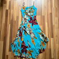 Y2K Blue Floral Fairy Cami Dress-Tropical Print Asymmetric Midi Dress-Spaghetti Straps 2000s Slip Dress
