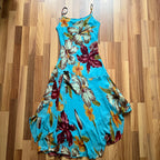 Y2K Blue Floral Fairy Cami Dress-Tropical Print Asymmetric Midi Dress-Spaghetti Straps 2000s Slip Dress