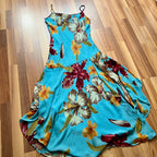 Y2K Blue Floral Fairy Cami Dress-Tropical Print Asymmetric Midi Dress-Spaghetti Straps 2000s Slip Dress