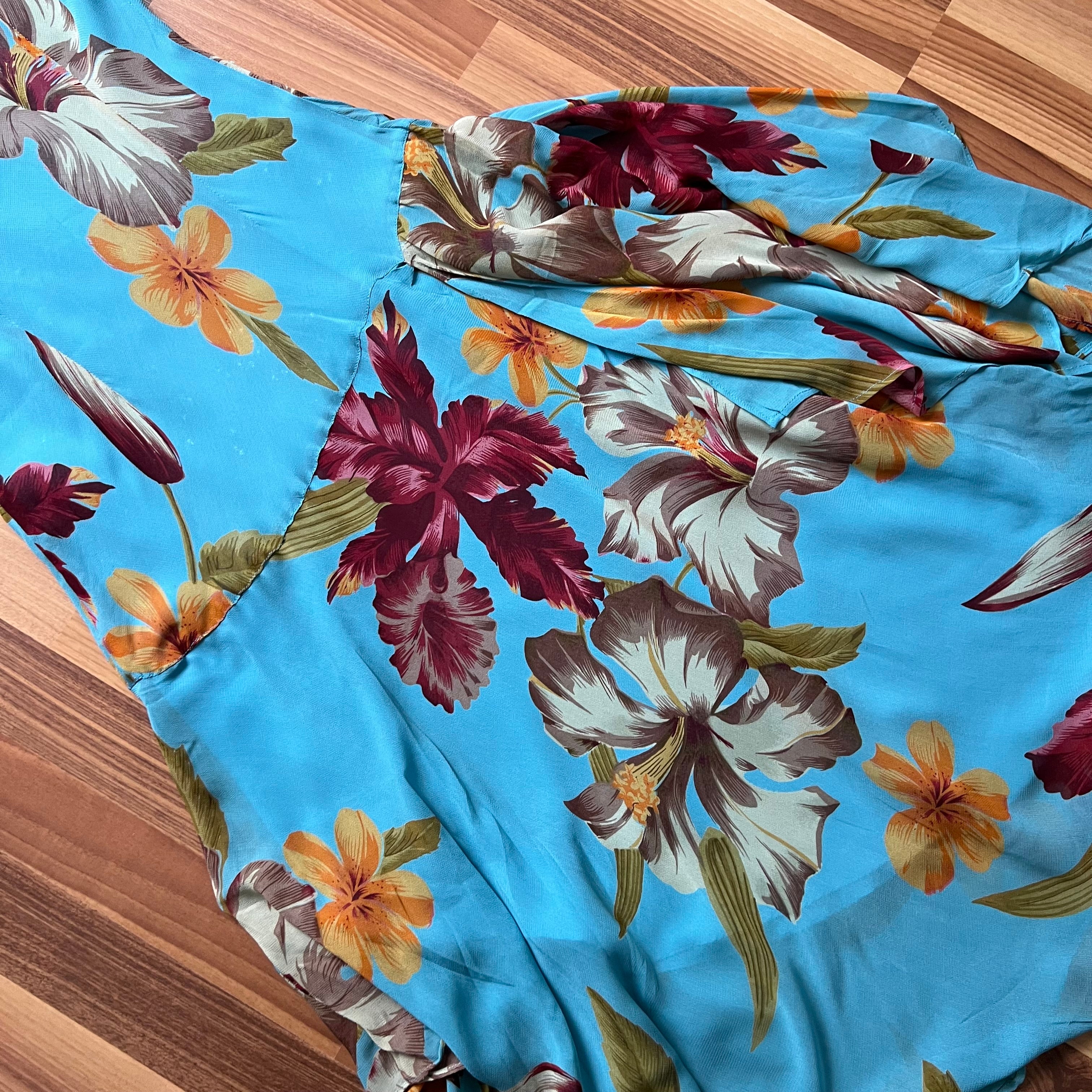 Y2K Blue Floral Fairy Cami Dress- ropical Print Asymmetric Spaghetti Straps 2000s Slip Dress