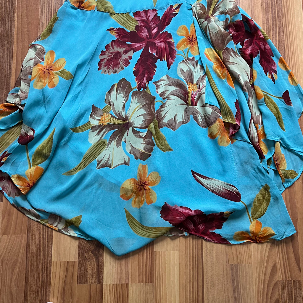 Y2K Blue Floral Fairy Cami Dress-Tropical Print Asymmetric Midi Dress-Spaghetti Straps 2000s Slip Dress