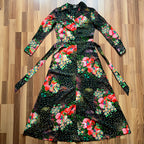 1970s Button Front Floral Maxi Dress-Long Sleeves Dagger Collar Shirt Dress-Psychedelic Mod Aline Dress