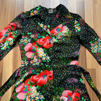 1970s Button Front Floral Maxi Dress-Long Sleeves Dagger Collar Shirt Dress-Psychedelic Mod Aline Dress