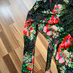 1970s Button Front Floral Maxi Dress-Long Sleeves Dagger Collar Shirt Dress-Psychedelic Mod Aline Dress