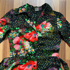 1970s Button Front Floral Maxi Dress-Long Sleeves Dagger Collar Shirt Dress-Psychedelic Mod Aline Dress