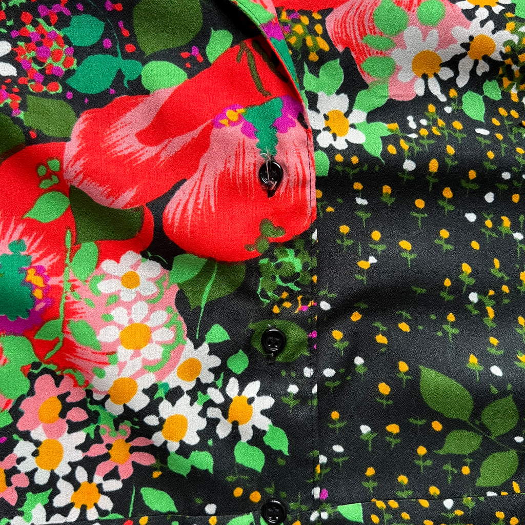 1970s Button Front Floral Maxi Dress-Long Sleeves Dagger Collar Shirt Dress-Psychedelic Mod Aline Dress