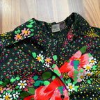 1970s Button Front Floral Maxi Dress-Long Sleeves Dagger Collar Shirt Dress-Psychedelic Mod Aline Dress