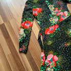 1970s Button Front Floral Maxi Dress-Long Sleeves Dagger Collar Shirt Dress-Psychedelic Mod Aline Dress
