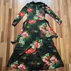 1970s Button Front Floral Maxi Dress-Long Sleeves Dagger Collar Shirt Dress-Psychedelic Mod Aline Dress