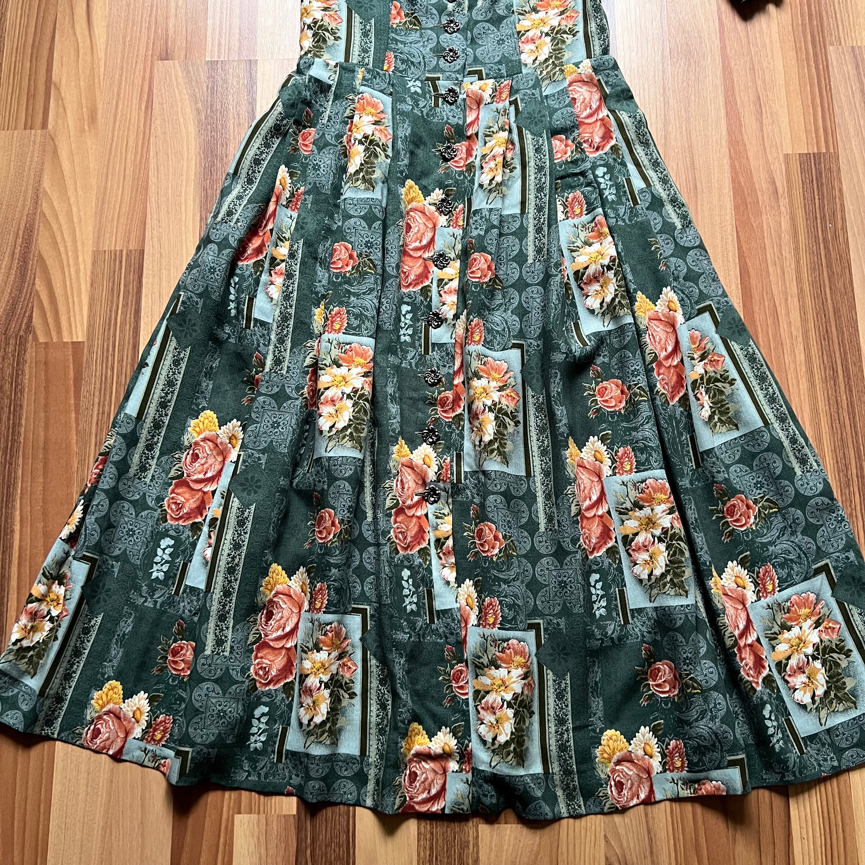 1980s Floral Cottagecore Midi Dress-Austrian Folk Puff Sleeves Trachten Dirndl Dress EU 40