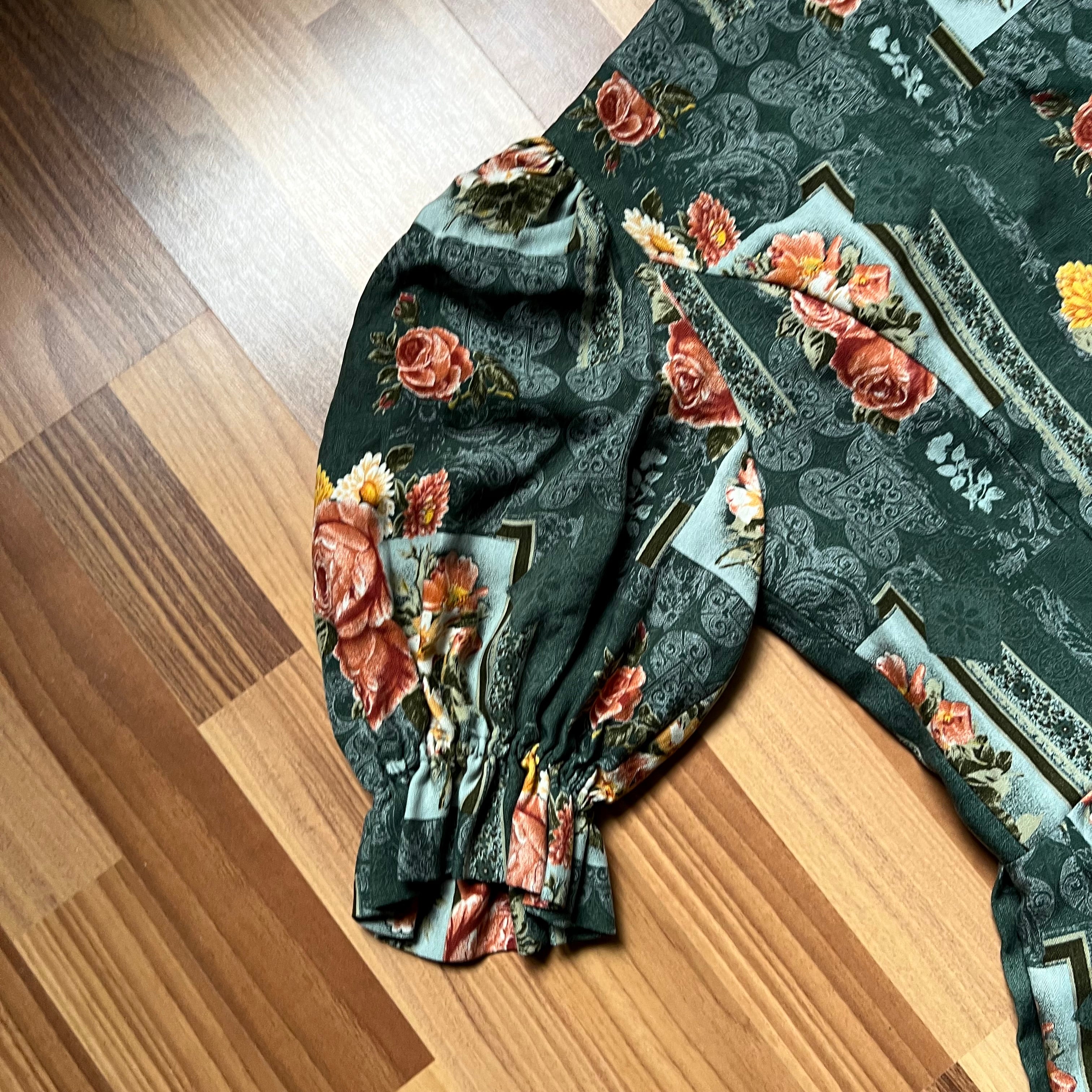 1980s Floral Cottagecore Midi Dress-Austrian Folk Puff Sleeves Trachten Dirndl Dress EU 40