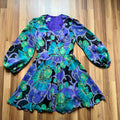 1970s JOBI Psychedelic Floral Mini Dress-Bishop Sleeve Mod Dress-Groovy Cocktail Dress-
