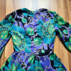 1970s JOBI Psychedelic Floral Mini Dress Bishop Sleeve Mod Dress-Groovy Cocktail Dress EU 40