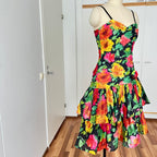 1980s Floral Cocktail Prom Party Dress-Plisse Crinkle Ruffle Gown