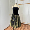 1980s Yessica Taffeta Prom Dress: Velvet Bodice, Metallic Skirt, Rosette Accent Party Gown