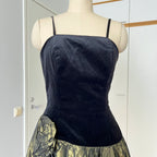 1980s Yessica Taffeta Prom Dress: Velvet Bodice, Metallic Skirt, Rosette Accent Party Gown