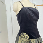 1980s Yessica Taffeta Prom Dress: Velvet Bodice, Metallic Skirt, Rosette Accent Party Gown