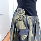 1980s Yessica Taffeta Prom Dress: Velvet Bodice, Metallic Skirt, Rosette Accent Party Gown
