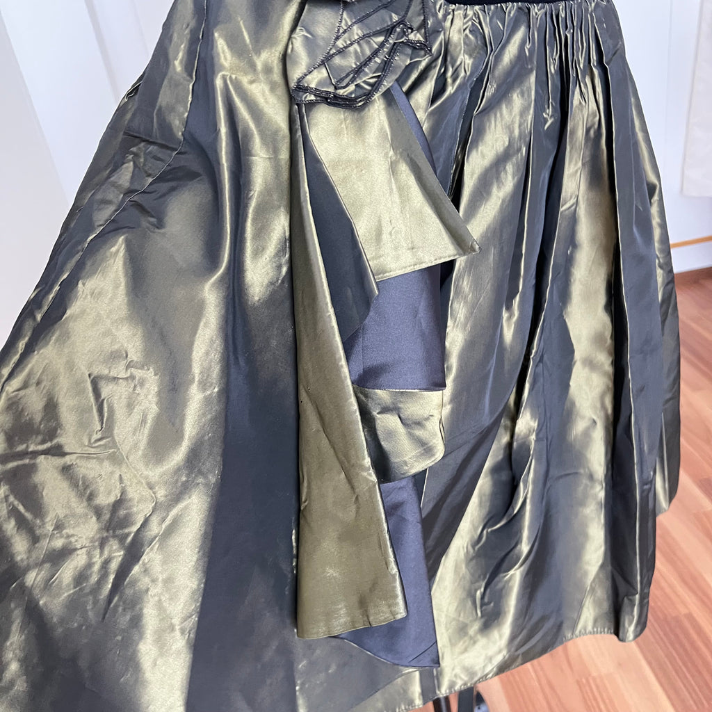 1980s Yessica Taffeta Prom Dress: Velvet Bodice, Metallic Skirt, Rosette Accent Party Gown