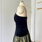 1980s Yessica Taffeta Prom Dress: Velvet Bodice, Metallic Skirt, Rosette Accent Party Gown