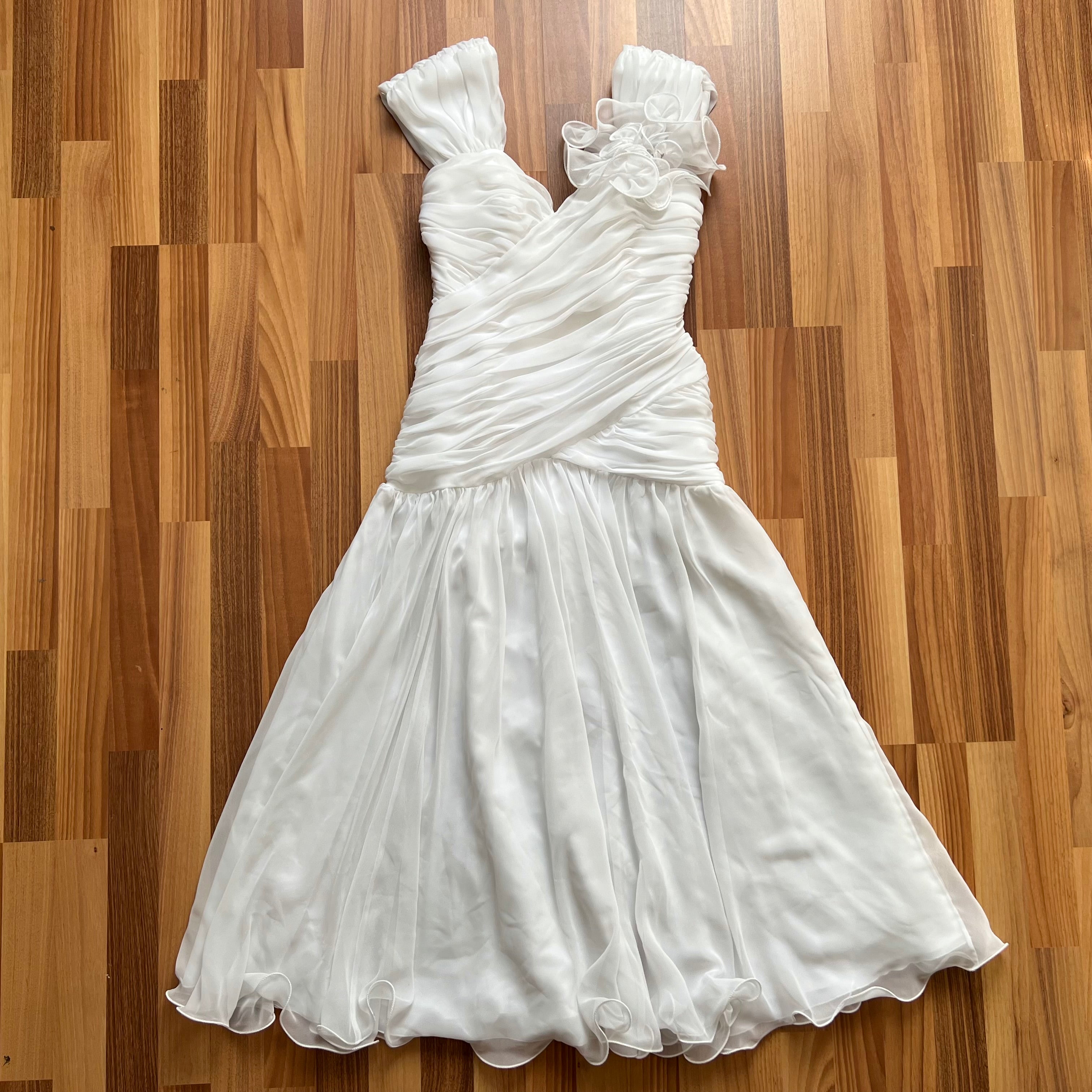 1980s JOHN CHARLES Vintage Wedding Dress-Drop Waist Minimalist Bridal Gown EU 38