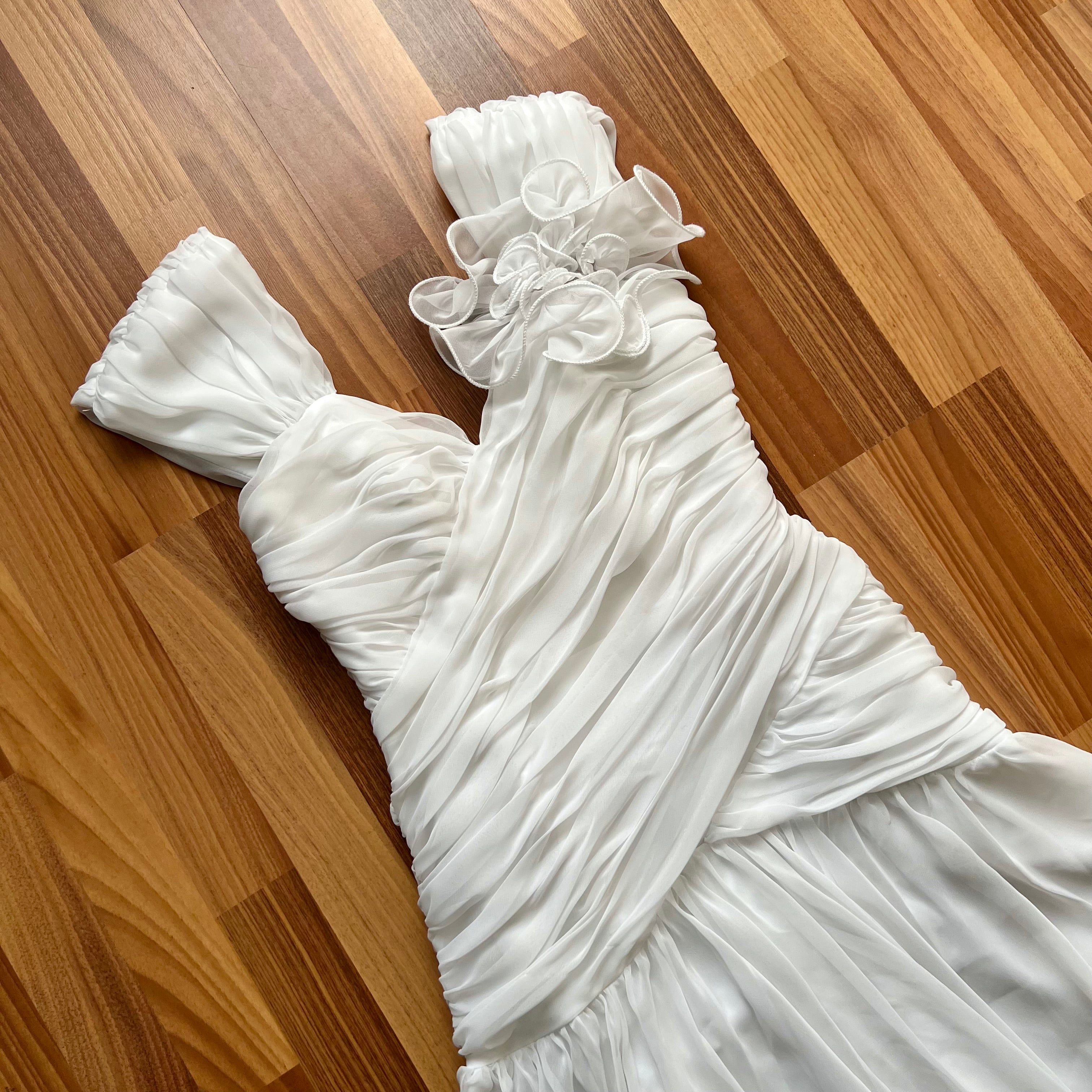 1980s JOHN CHARLES Vintage Wedding Dress-Drop Waist Minimalist Bridal Gown EU 38