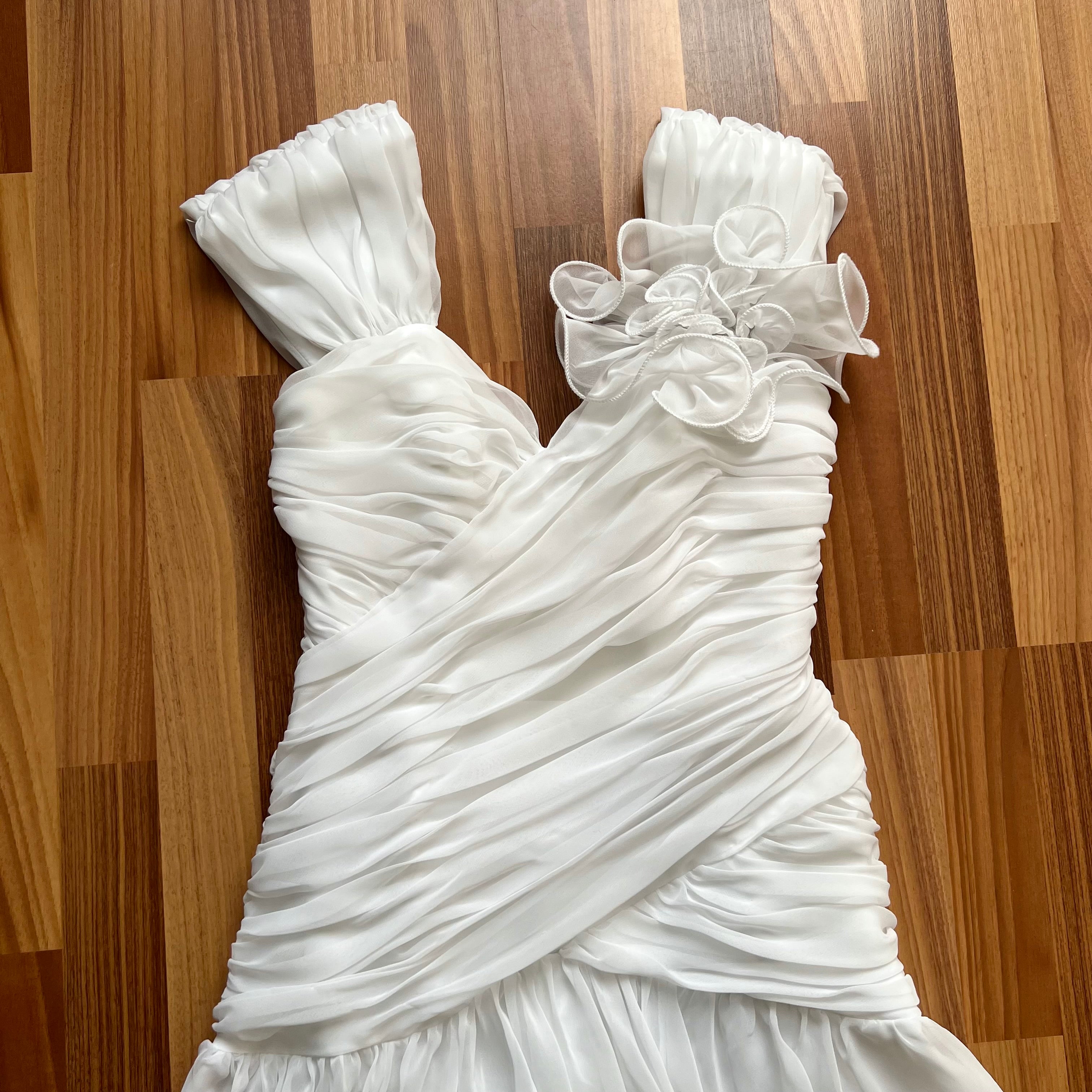 1980s JOHN CHARLES Vintage Wedding Dress-Drop Waist Minimalist Bridal Gown EU 38