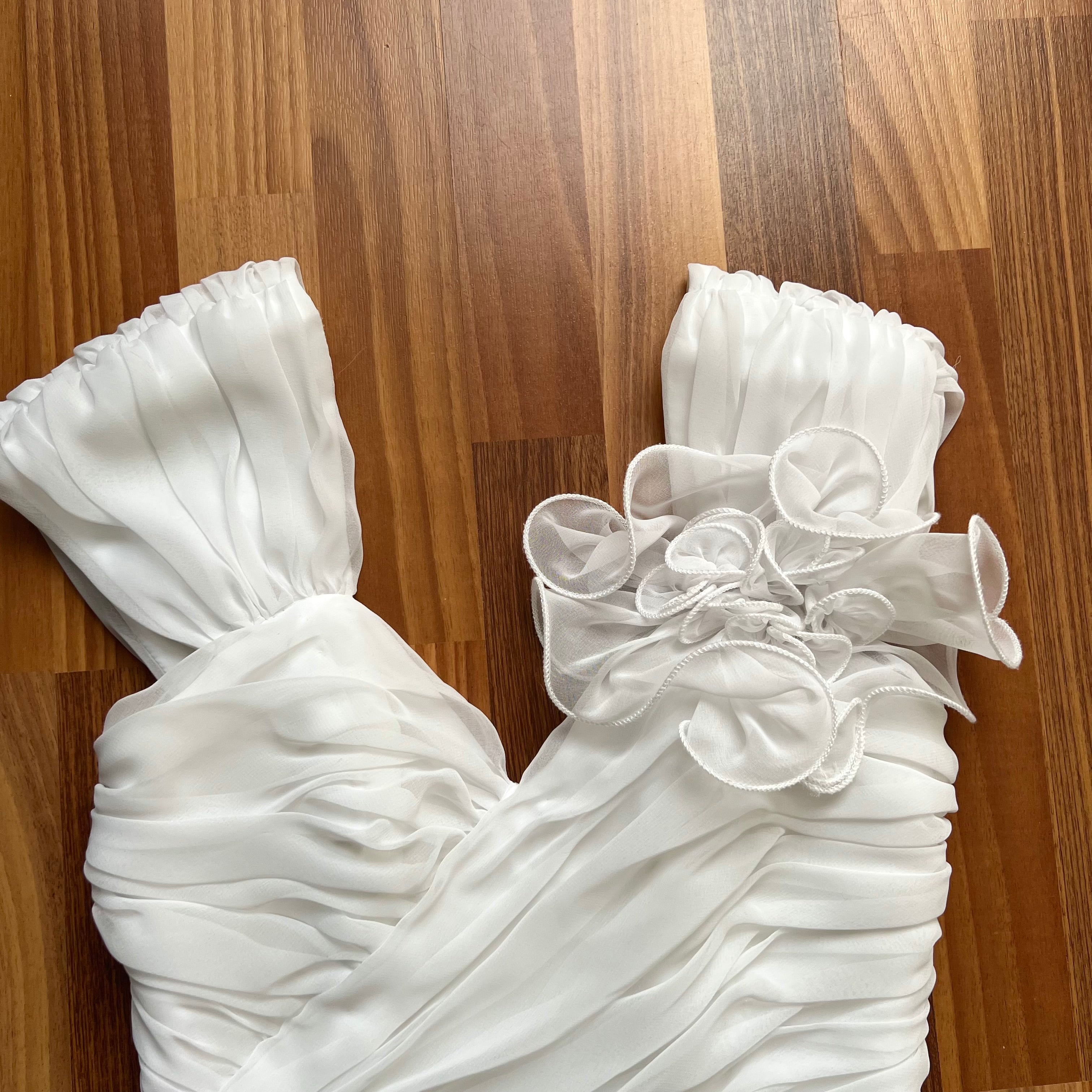 1980s JOHN CHARLES Vintage Wedding Dress-Drop Waist Minimalist Bridal Gown EU 38